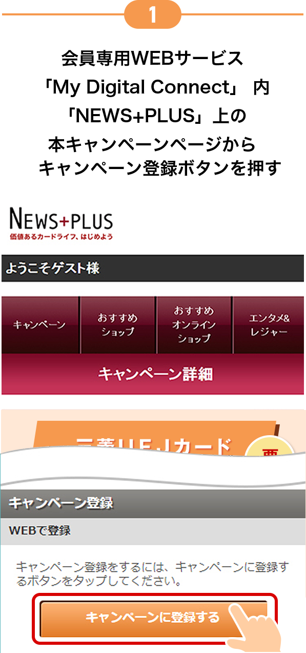 1 会員専用WEBサービス「My Digital Connect」内「NEWS+PLUS」上の本キャンペーンページからキャンペーン登録ボタンを押す