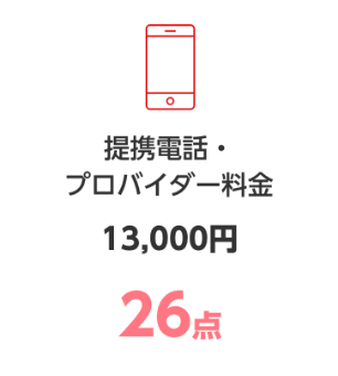 携帯電話・プロバイダー料金13,000円 26ポイント