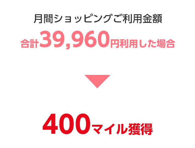 月間ショッピングご利用金額 合計39,960円利用した場合 400マイル獲得