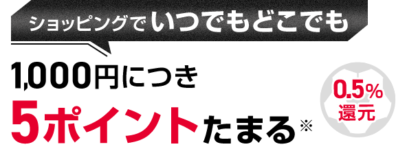 ショッピングでいつでもどこでも 1,000円につき5ポイントたまる※ 0.5％還元