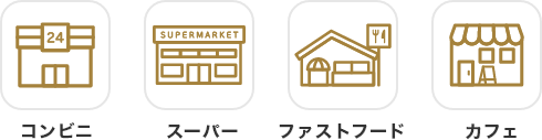 コンビニ スーパー ファストフード カフェ