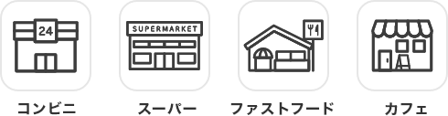 コンビニ スーパー ファストフード カフェ