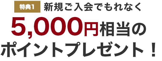 特典1 新規ご入会でもれなく5,000円相当のポイントプレゼント!