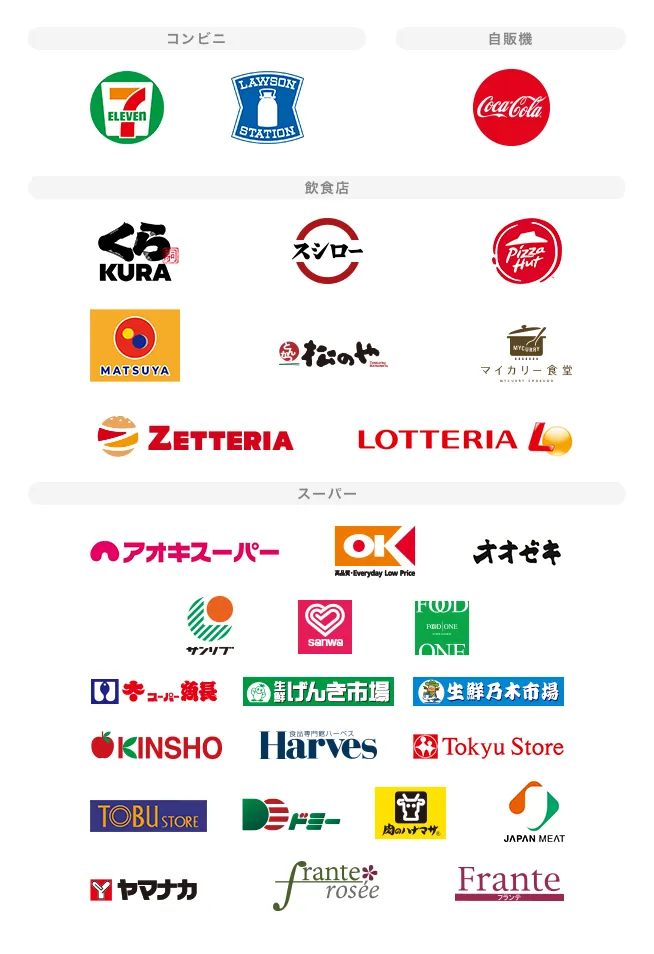Mastercard&reg;/Visa/JCB対象店舗ロゴ一覧