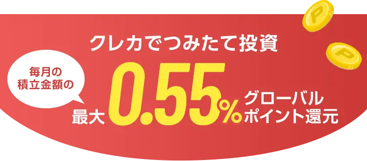 クレカでつみたて投資 毎月の積立金額の最大0.55%グローバルポイント還元