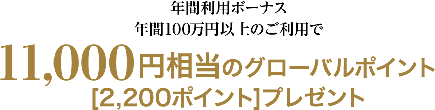 年間利用ボーナス年間100万円以上のご利用で11,000円相当のグローバルポイント[2,200ポイント]プレゼント