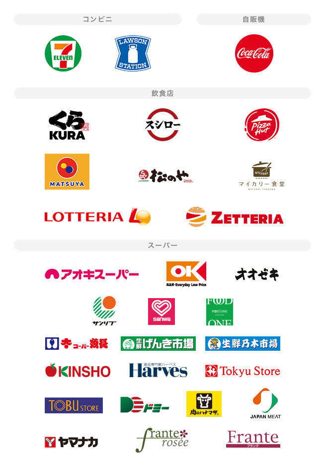 Mastercard®/Visa/JCB対象店舗ロゴ一覧