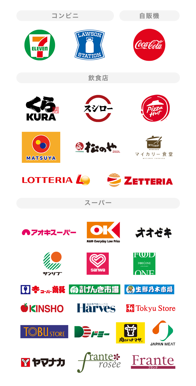 Mastercard®/Visa/JCB対象店舗ロゴ一覧