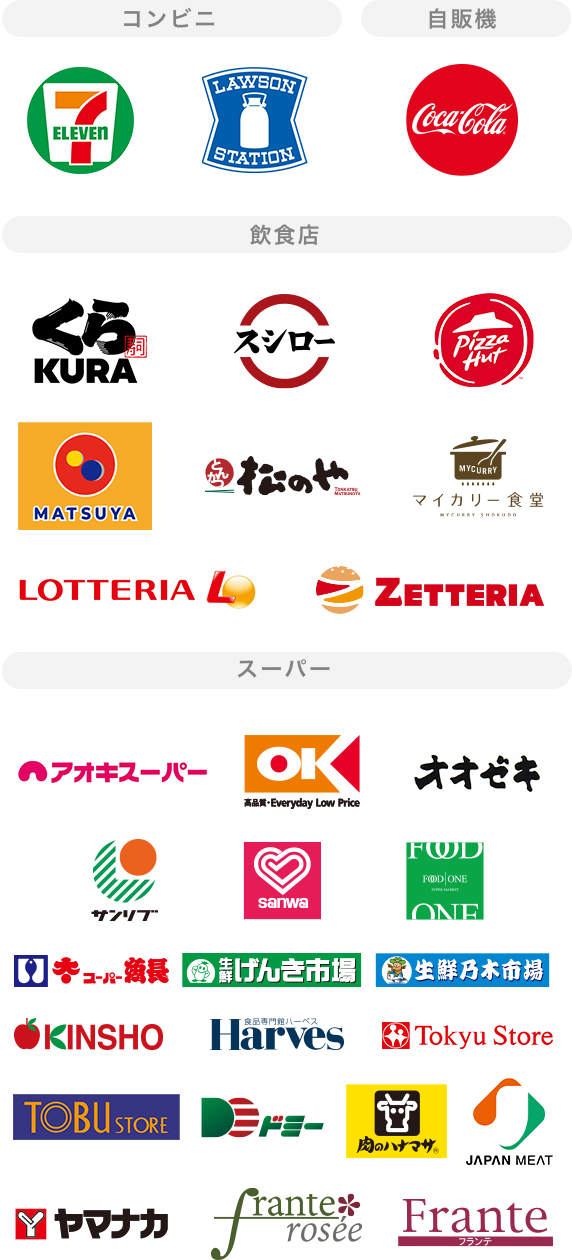 Mastercard®/Visa/JCB対象店舗ロゴ一覧