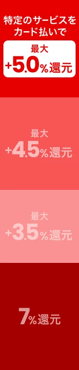 特定のサービスをカード払いで最大＋5.0％還元 最大＋4.5％還元 最大＋3.5％還元 7%還元