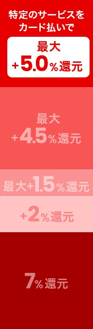 特定のサービスをカード払いで最大＋5.0％還元　 最大＋1.5％還元 +2％還元 7％還元