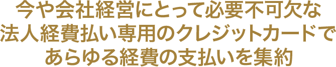 今や会社経営にとって必要不可欠な法人経費払い専用のクレジットカードで、あらゆる経費の支払いを集約