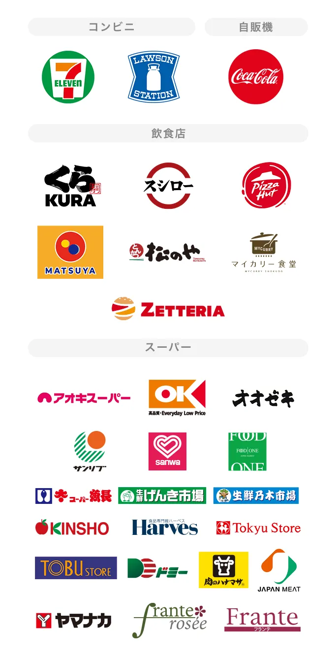 Mastercard®/Visa/JCB対象店舗ロゴ一覧