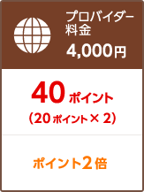 プロバイダー料金4,000円 40ポイント(20ポイント×2) ポイント2倍