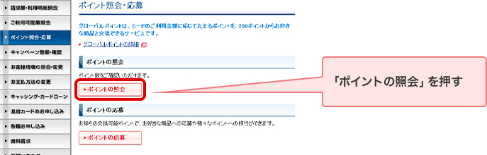 「ポイントの照会」を押す