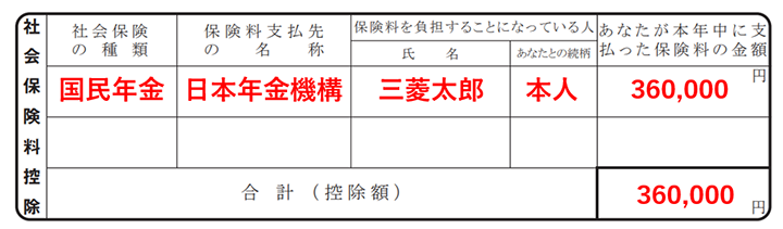 「給与所得者の保険料控除申告書」の「社会保険料控除」の欄