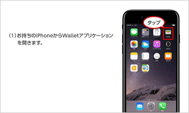 （1）お持ちのiPhoneからWalletアプリケーションを開きます。