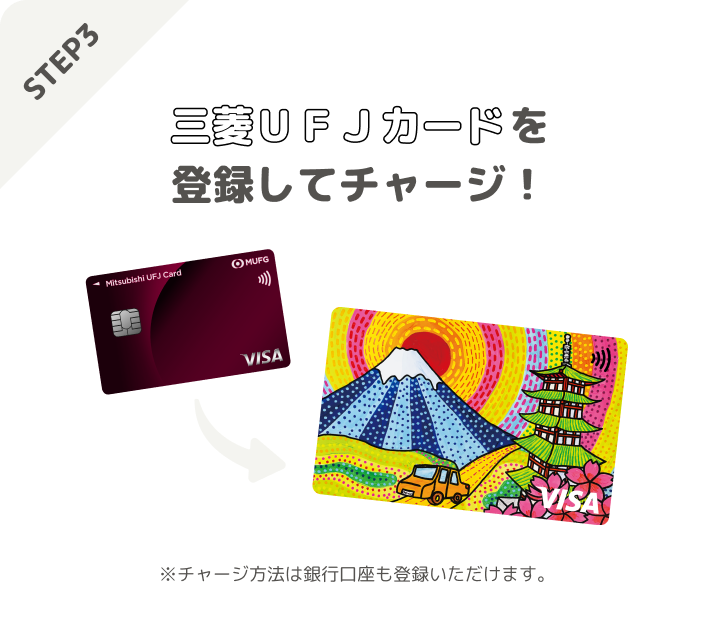 STEP3 三菱UFJカードを登録してチャージ! ※チャージ方法は銀行口座も登録いただけます。