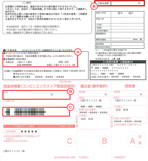お振込みのご案内（封書）のイメージ